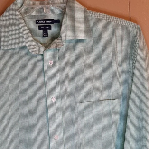 Croft & Barrow Men's 16 32 / 33 Long Sleeve Button Down Mint Green And White - Picture 8 of 10